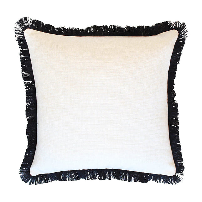 Cushion Cover-Coastal Fringe Black-Solid Natural-45cm x 45cm