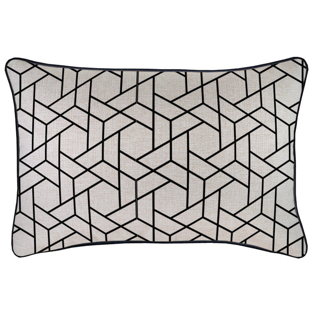 Cushion Cover-With Black Piping-Milan Black-35cm x 50cm