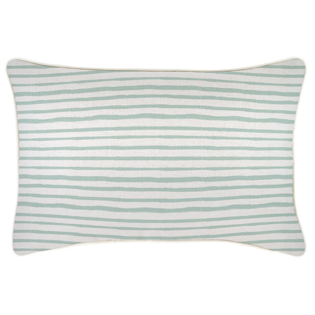 Cushion Cover-With Piping-Paint Stripes Pale Mint-35cm x 50cm