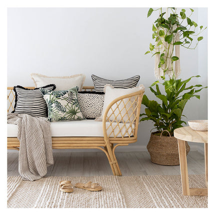 Cushion Cover-Coastal Fringe Black-Paint Stripes-45cm x 45cm