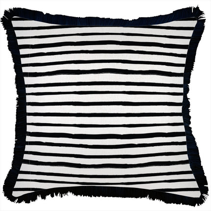 Cushion Cover-Coastal Fringe Black-Paint Stripes-60cm x 60cm