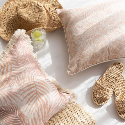 Cushion Cover-Coastal Fringe Natural-Seminyak Blush-45cm x 45cm
