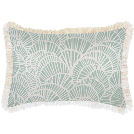 Cushion Cover-Coastal Fringe Natural-Positano Pale Mint-35cm x 50cm