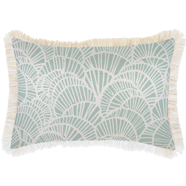 Cushion Cover-Coastal Fringe Natural-Positano Pale Mint-35cm x 50cm