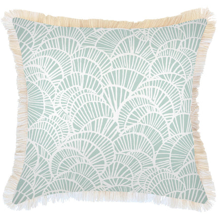 Cushion Cover-Coastal Fringe Natural-Positano Pale Mint-60cm x 60cm