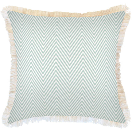 Cushion Cover-Coastal Fringe Natural-Zig Zag Pale Mint-60cm x 60cm
