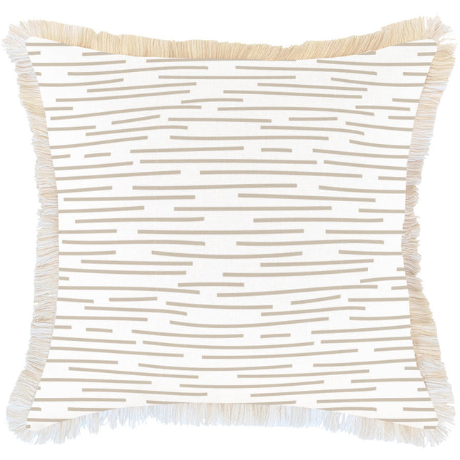 Cushion Cover-Coastal Fringe-Earth-Lines-Beige-60cm x 60cm