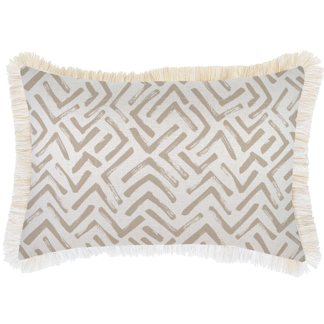 Cushion Cover-Coastal Fringe-Tribal-Beige-35cm x 50cm
