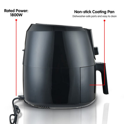 Pronti 7.2l Electric Air Fryer - 1800w Healthy Cooker For Oil-free Low-fat Cooking Kitchen Bench-top Oven Oil Free Low Fat - Black