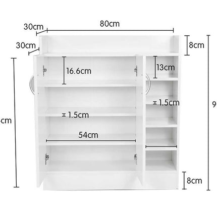 Sarantino New 21 Pairs Shoe Cabinet Rack Storage Organiser Shelf 2 Doors Cupboard White