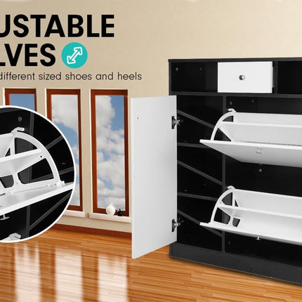 Sarantino Shoe Rack Cabinet Wooden Storage Organiser Shelf Cupboard Drawer