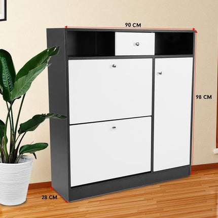 Sarantino Shoe Rack Cabinet Wooden Storage Organiser Shelf Cupboard Drawer