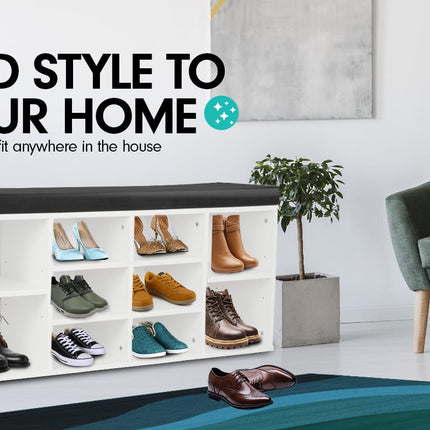 Sarantino New 10 Pairs Shoe Cabinet Rack Storage Organiser Shelf Stool Bench Wood - White