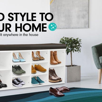 Sarantino Shoe Rack Cabinet Organiser Brown Cushion Bench Stool - 104 X 30 X 45 - White