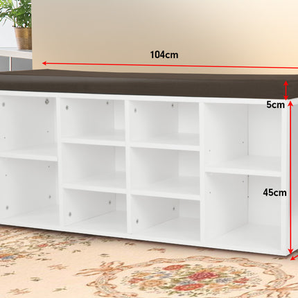 Sarantino Shoe Rack Cabinet Organiser Brown Cushion Bench Stool - 104 X 30 X 45 - White