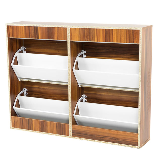 Sarantino 24 Pairs Shoe Cabinet Rack Storage Cupboard Organiser Shelf Walnut Drawers Chest