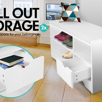 Sarantino Shoe Rack Cabinet Organiser White Cushion Bench Stool Ottoman - 80 X 30 X 45 - White