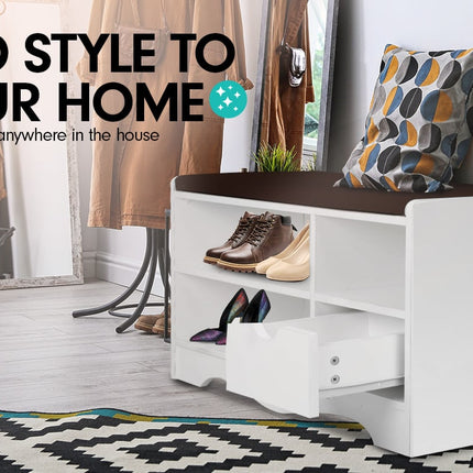 Sarantino 14 Pairs Shoe Cabinet Rack Storage Organiser Shelf Stool Bench Wood - Beech