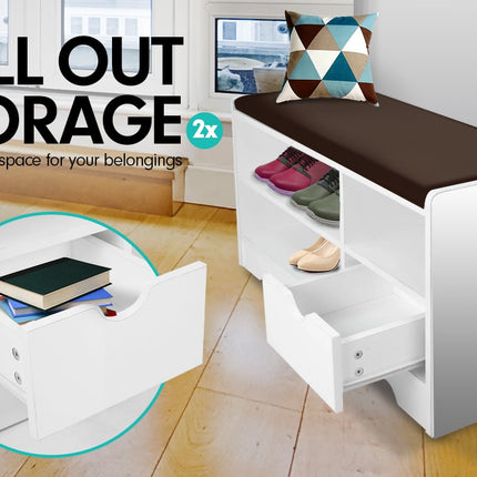 Sarantino 14 Pairs Shoe Cabinet Rack Storage Organiser Shelf Stool Bench Wood - Beech