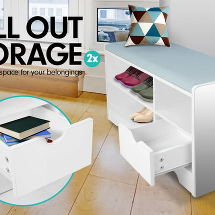 Sarantino Shoe Rack Cabinet Organiser Grey Cushion Stool Bench - 80 X 30 X 45 - White