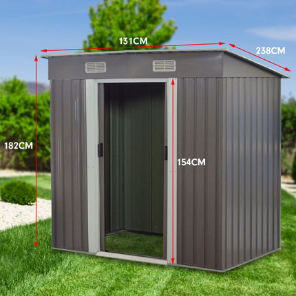Wallaroo 4ft x 8ft Garden Shed Flat Roof Outdoor Storage - Grey