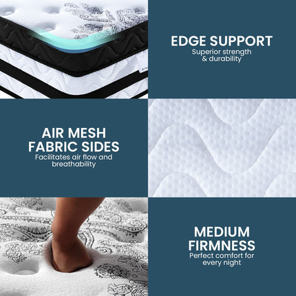 Laura Hill Double Mattress Bed Size Euro Top 5 Zone Spring Foam 34cm Bedding Pocket