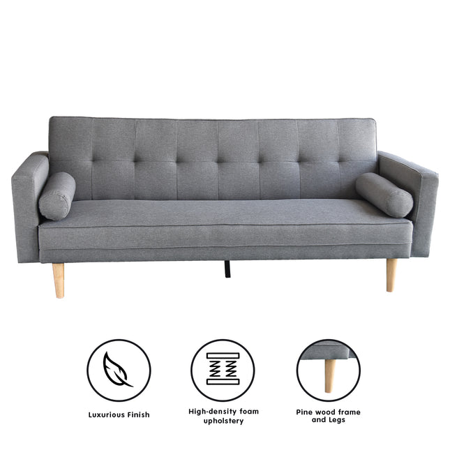 Sarantino Madison Sofa Bed Lounge Couch Futon Furniture Home Light Grey Linen Suite