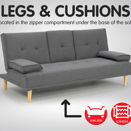 Sarantino Rochester Linen Fabric Sofa Bed Lounge Couch Futon Furniture Suite - Dark Grey