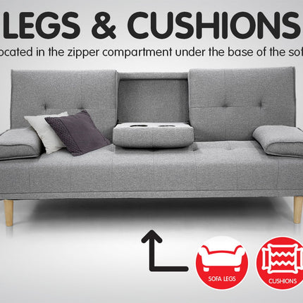 Sarantino Rochester Linen Fabric Sofa Bed Lounge Couch Futon Furniture Suite - Light Grey