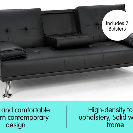 Sarantino Rochester Faux Leather Sofa Bed Lounge Couch Futon Furniture Suite - Black
