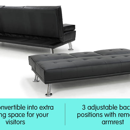 Sarantino Rochester Faux Leather Sofa Bed Lounge Couch Futon Furniture Suite - Black