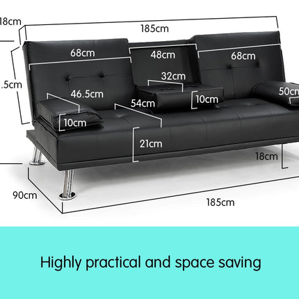 Sarantino Rochester Faux Leather Sofa Bed Lounge Couch Futon Furniture Suite - Black