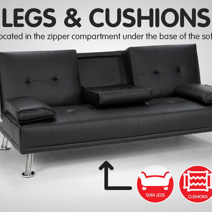 Sarantino Rochester Faux Leather Sofa Bed Lounge Couch Futon Furniture Suite - Black