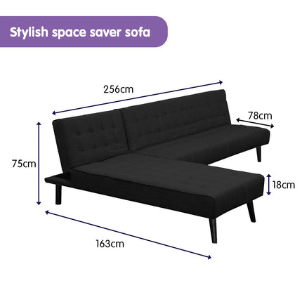 Sarantino 3-seater Corner Sofa Bed With Lounge Chaise Couch Furniture Black