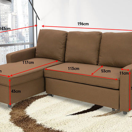 Sarantino Corner Sofa Linen Lounge Couch L-shaped Modular Furniture Chaise Brown