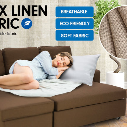 Sarantino Corner Sofa Linen Lounge Couch L-shaped Modular Furniture Chaise Brown