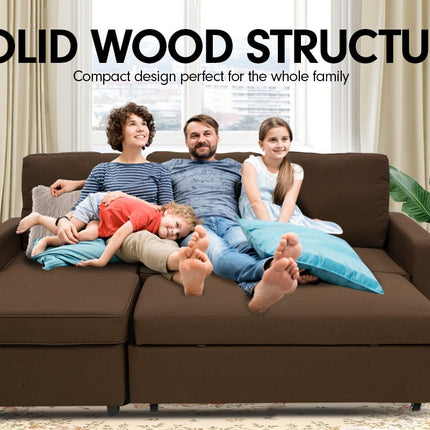 Sarantino Corner Sofa Linen Lounge Couch L-shaped Modular Furniture Chaise Brown