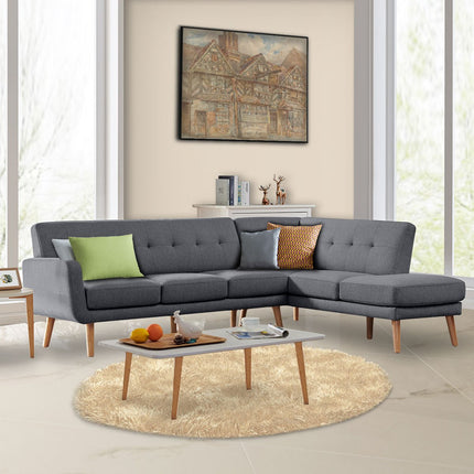 Sarantino Faux Linen Corner Sofa Lounge L-shaped with Chaise Dark Grey