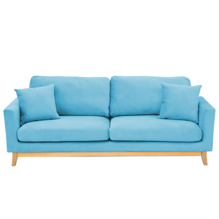 Sarantino 3 Seater Faux Velvet Wooden Sofa Bed Couch Furniture - Blue