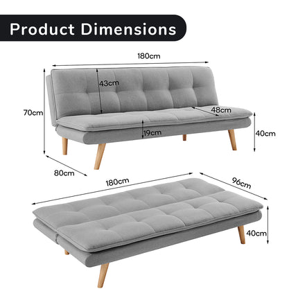 Sarantino 3 Seater Linen Couch Sofa Bed Lounge Futon - Light Grey