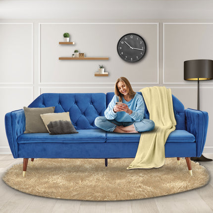 Sarantino Faux Velvet Sofa Bed Couch Furniture Lounge Suite Futon Blue