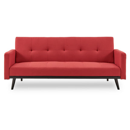 Sarantino Tufted Faux Linen 3-Seater Sofa Bed with Armrests - Red