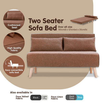 Sarantino 2-Seater Adjustable Sofa Bed Lounge Faux Linen - Brown