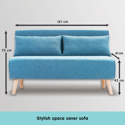Sarantino Adjustable Corner Sofa 2-Seater Lounge Linen Bed Seat - Blue