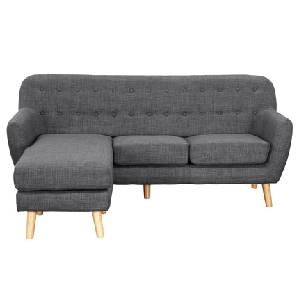 Sarantino Linen Corner Wooden Sofa Couch Lounge L-shaped with Chaise - Dark Grey