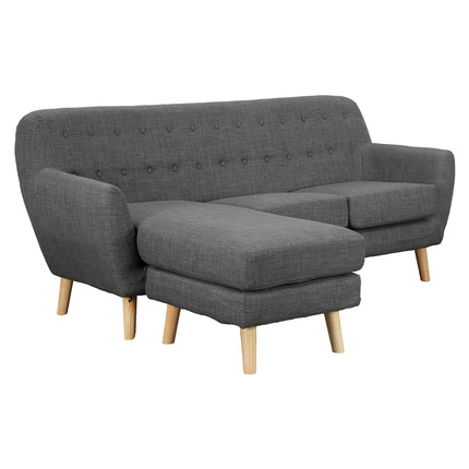 Sarantino Linen Corner Wooden Sofa Couch Lounge L-shaped with Chaise - Dark Grey