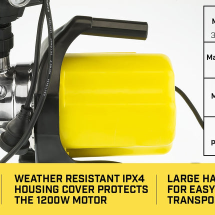 HydroActive Weatherised 1200w Rain Water Tank Auto Pressure Electric Garden Irrigation Pump