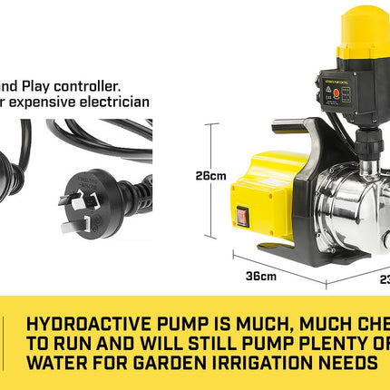 HydroActive Weatherised 1200w Rain Water Tank Auto Pressure Electric Garden Irrigation Pump