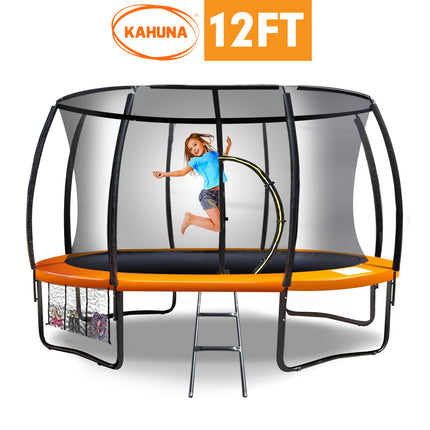 Kahuna 12ft Trampoline Free Ladder Spring Mat Net Safety Pad Cover Round Enclosure - Orange