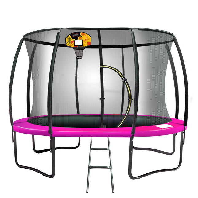 Kahuna 12ft Outdoor Trampoline Kids Children With Safety Enclosure Pad Mat Ladder Basketball Hoop Set - Pink